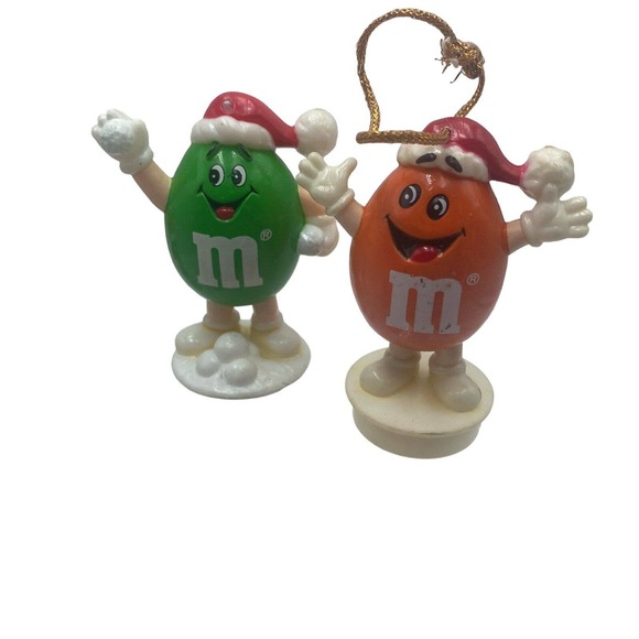Vintage M&M Christmas Ornaments Toppers Lot Of 12 Mixed Red Green Yellow Brown - Picture 3 of 10
